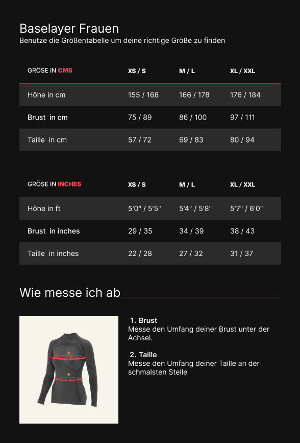 Size Chart for Women's Short Sleeve Shirt XPERIENCE (EN)