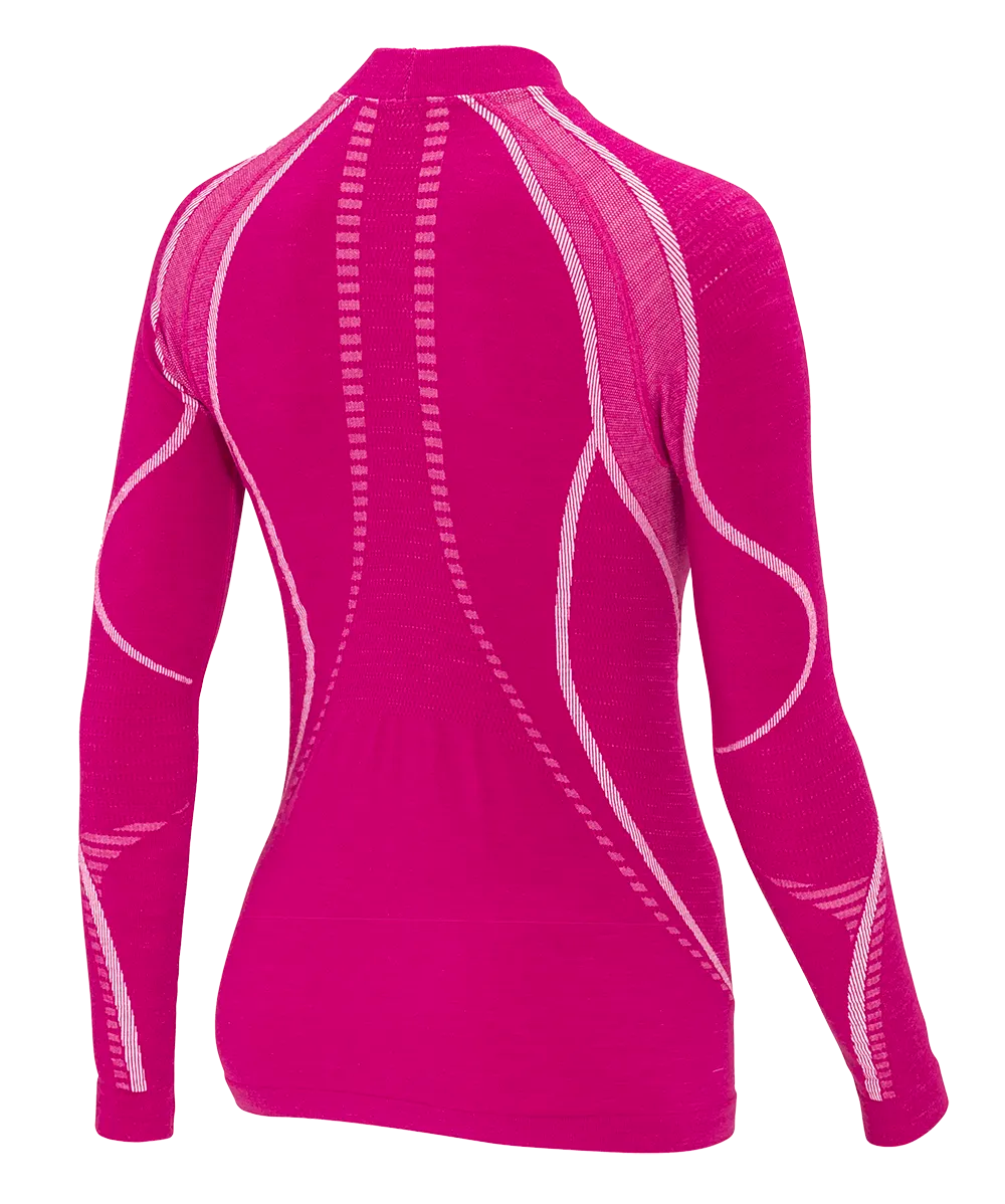 Women's Long Sleeve Shirt ERGOWOOL - Fuxia/White